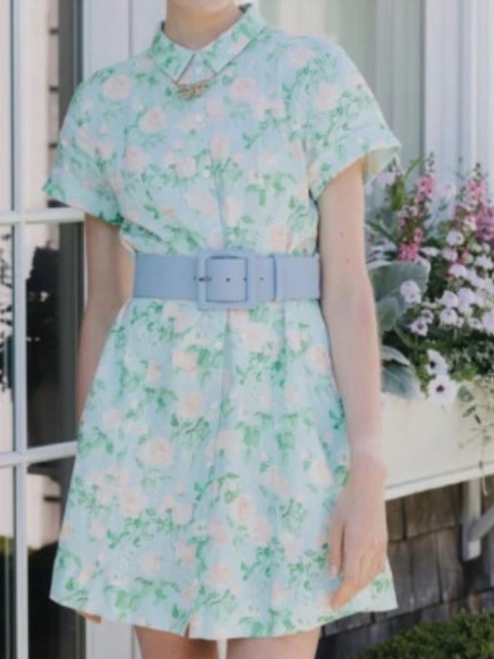 Hill House Home Laura Button Down Dress Blue Roses Linen Size Large